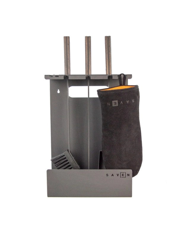 Set attrezzi per camino 3 pezzi in acciaio e legno Nero - Set 3 L