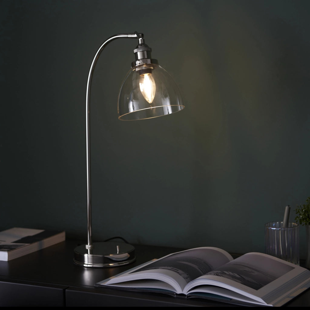 Lampada da tavolo industriale nichel vetro E14 Endon