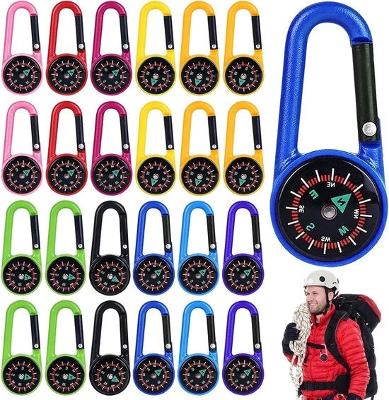 Mini compas con anello di carabiner per bambini, viaggiatori, escursionisti e campeggiatori