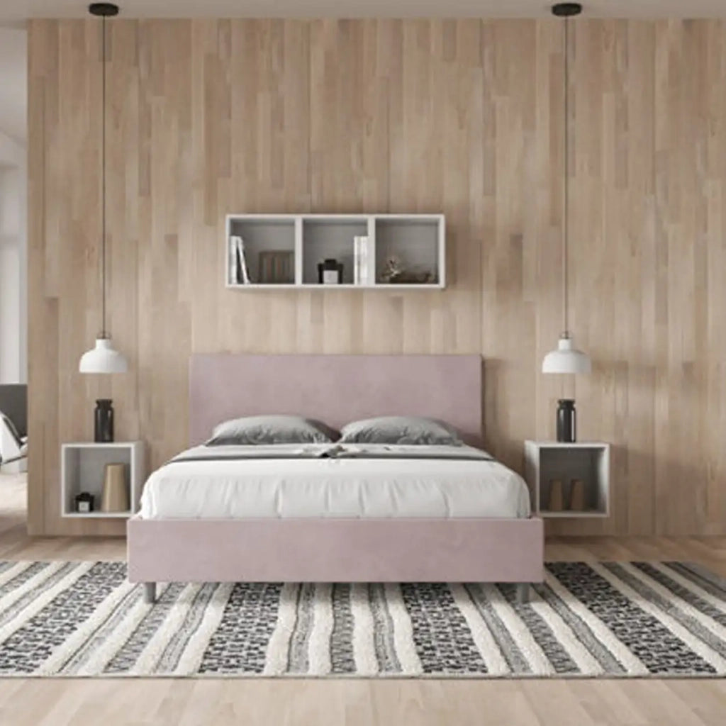 Letto matrimoniale con rete imbottito 160x200 microfibra glicine Adele