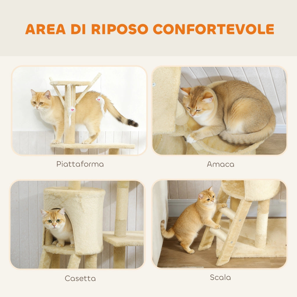 Torre per Gatti con Casetta e Piattaforme ¨C Xylo ¨C 60x35x134 cm Beige