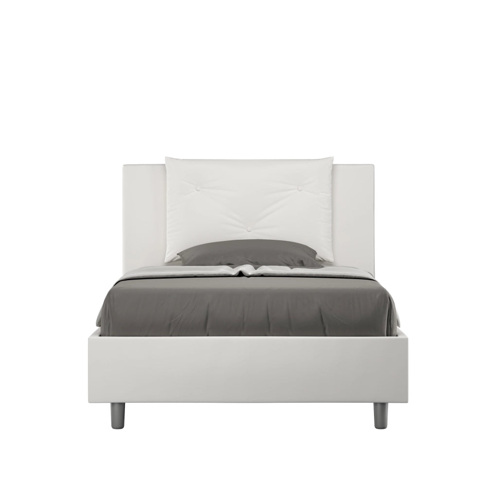 BS COM Letto una piazza e mezza con rete imbottito 120x190 similpelle bianco