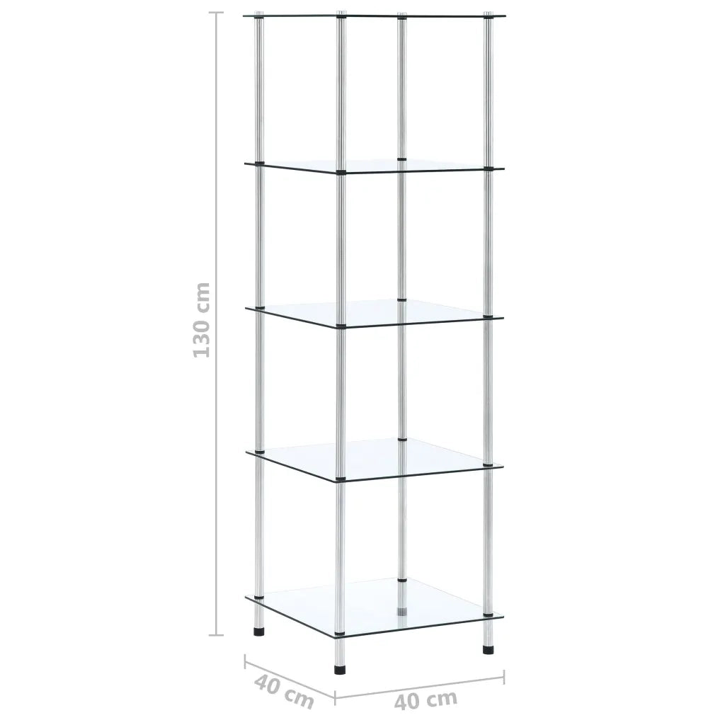 Scaffale a 5 Livelli Trasparente 40x40x130cm in Vetro Temperato 249506