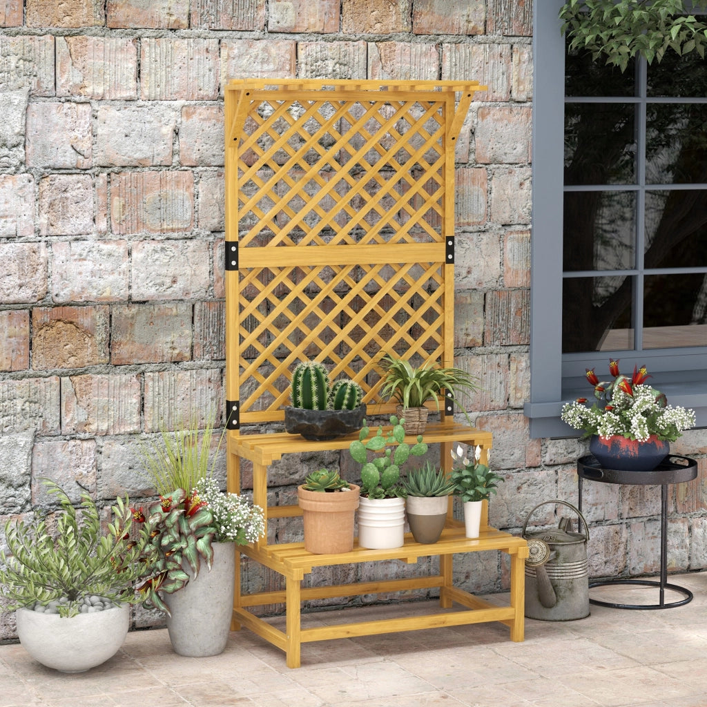 Blumenregal con Spalier e Tetto ¨C Minimal ¨C Legno Abete Giallo 75x50x166 cm