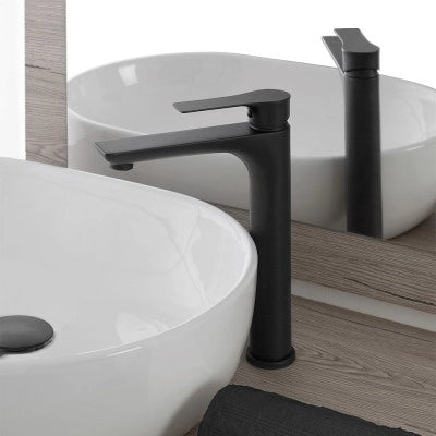 Set miscelatori lavabo alto e bidet Flat nero opaco con piletta