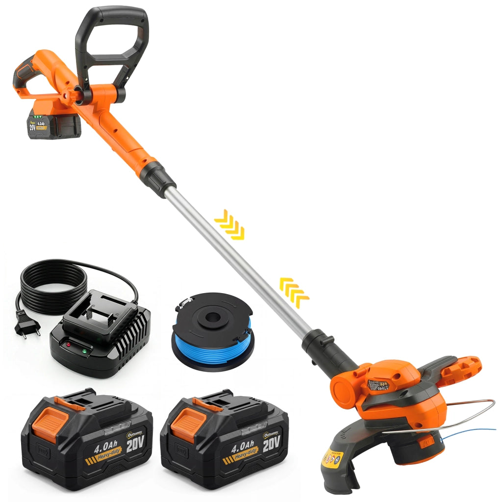 Decespugliatore Tagliabordi 2 in 1 a Batteria 18V ¨C Minimal ¨C 25cm Taglio, 2 Batterie 4Ah, Palo Telescopico