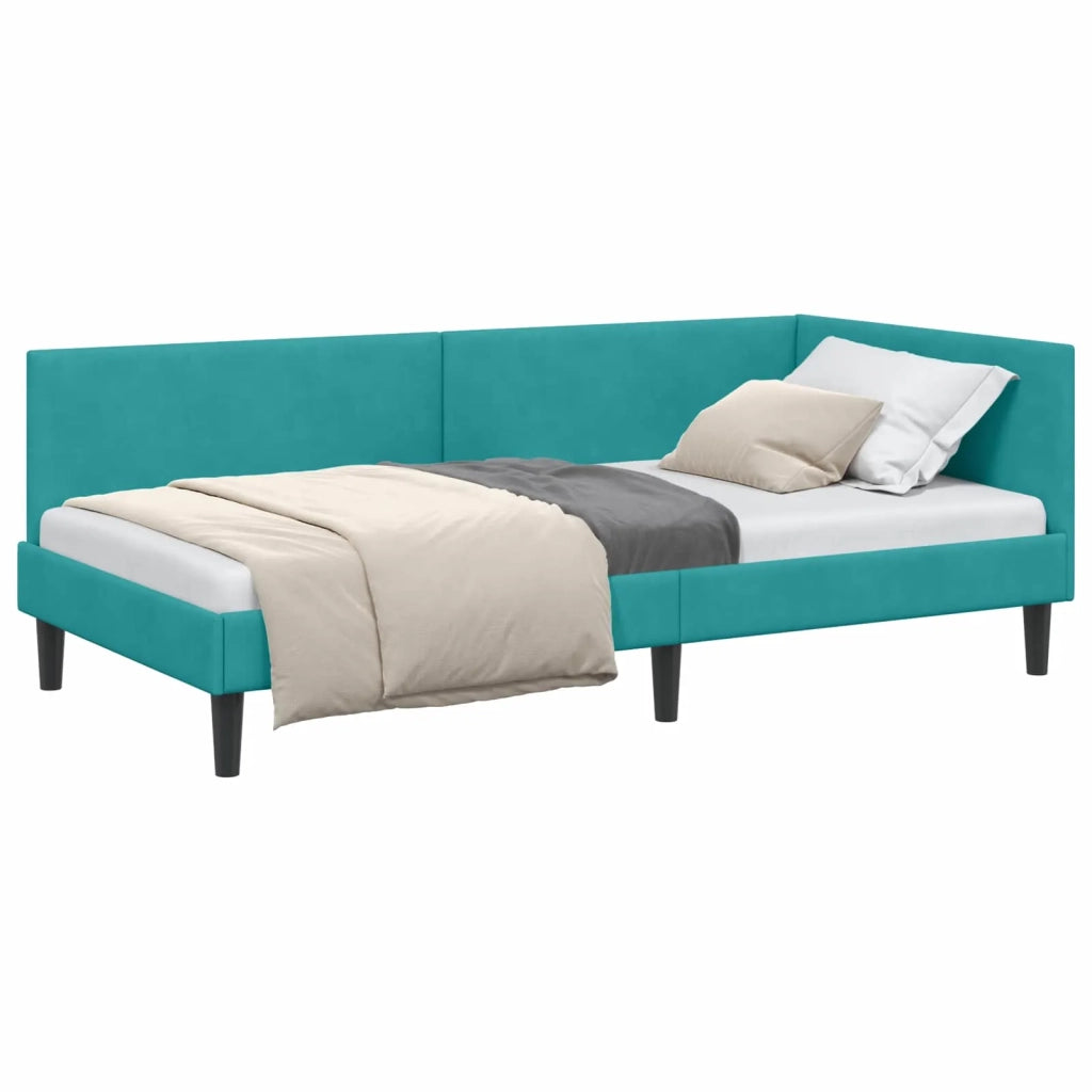 Cornice del letto ad angolo Turchese 90 cm x 200 cm Velluto 42016234