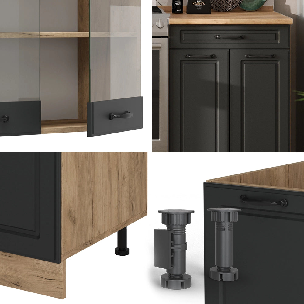 Cucina componibile R-Line Antracite rustico/Rovere dorato 200 cm senza piano di lavoro Vicco