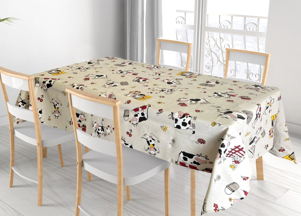 Tovaglia Per Salotto Cucina Tavolo 100% Cotone Made In Italy Mucca RP - 140x240 - Mucca