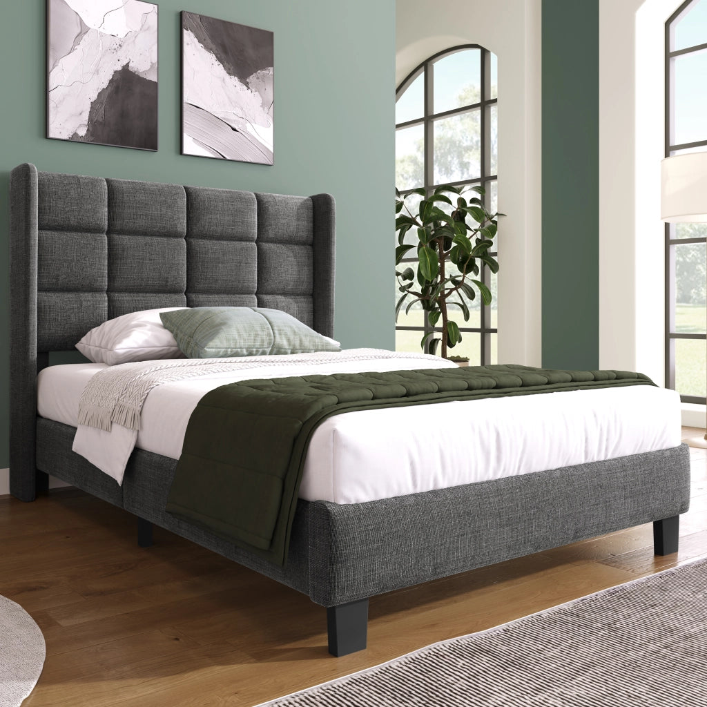 letto imbottito lino grigio 90x200 cm
