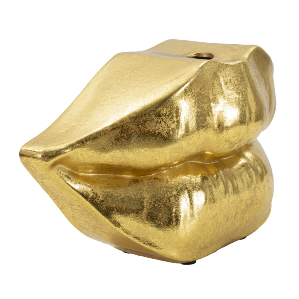 Vaso Decorativo Bocca, Oro, Poliresina, 23x8x12 cm