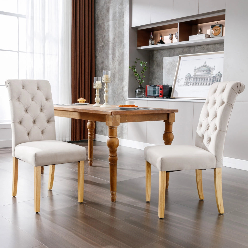 SEDIA da pranzo in velluto beige, Set da 6 pezzi