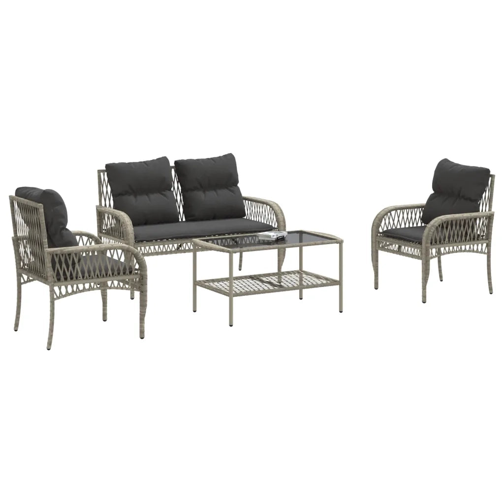 Set Divano da Giardino 4pz | Set Salotto da Giardino con Cuscini Grigio Chiaro Polyrattan