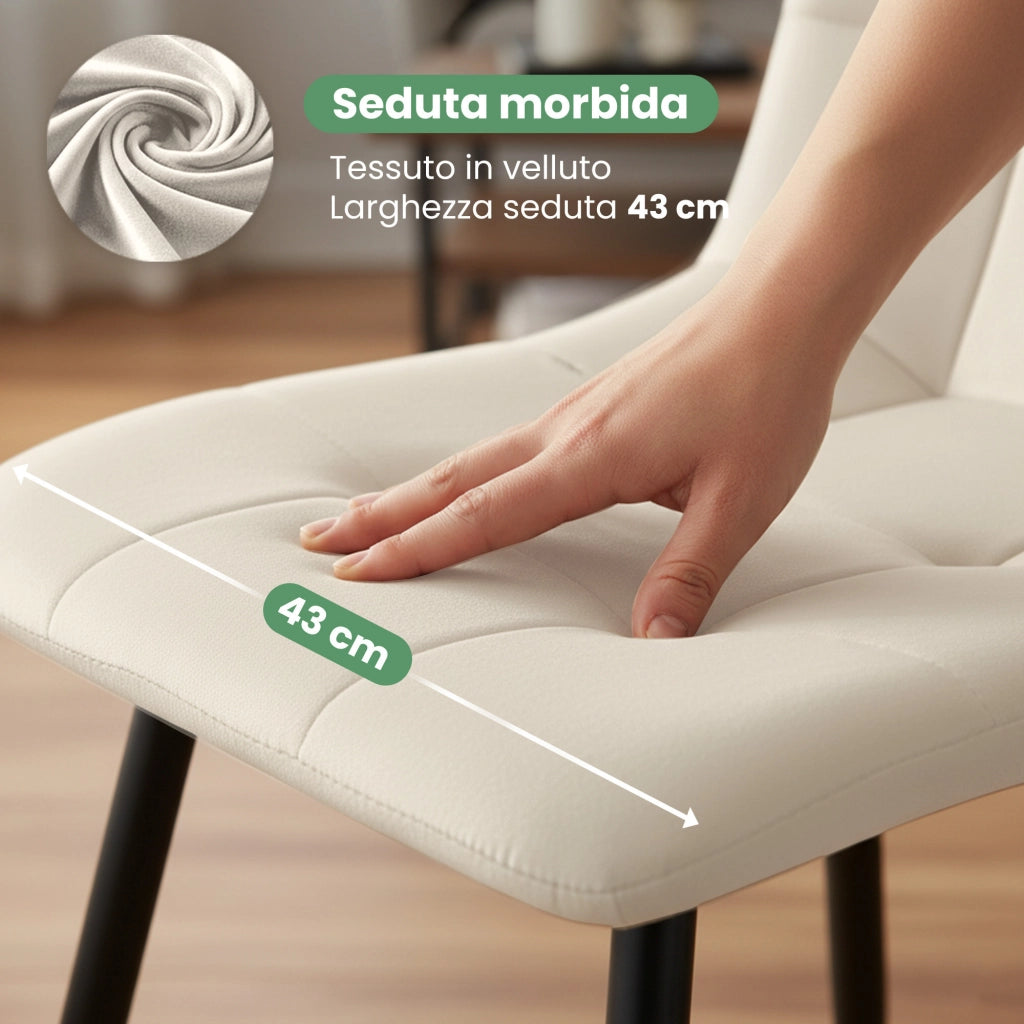Sedia in velluto trapuntata NERO Beige gambe nere