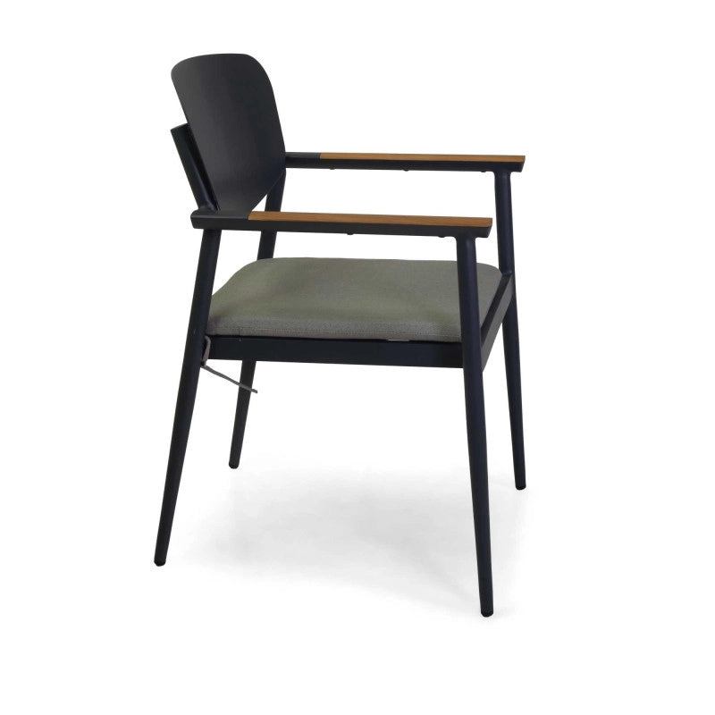 Poltrona alluminio e teak Saigon antracite con cuscino cm 57x61h43/83