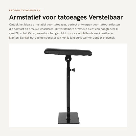 Stativo per armature da 63 a 95 cm - Supporto per braccio/tavola per tatuaggi - Regolabile in angolo - Pieno di guaina di schiuma morbida - Adatto per scene di tatuaggio