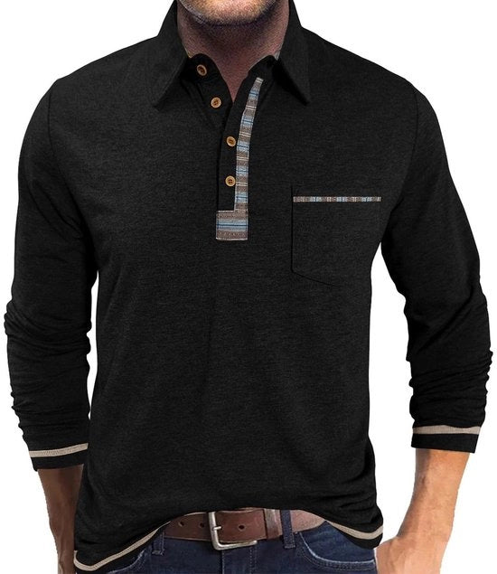 Camicia a manica lunga uomo con tasca pettorale - Nero, M-3XL