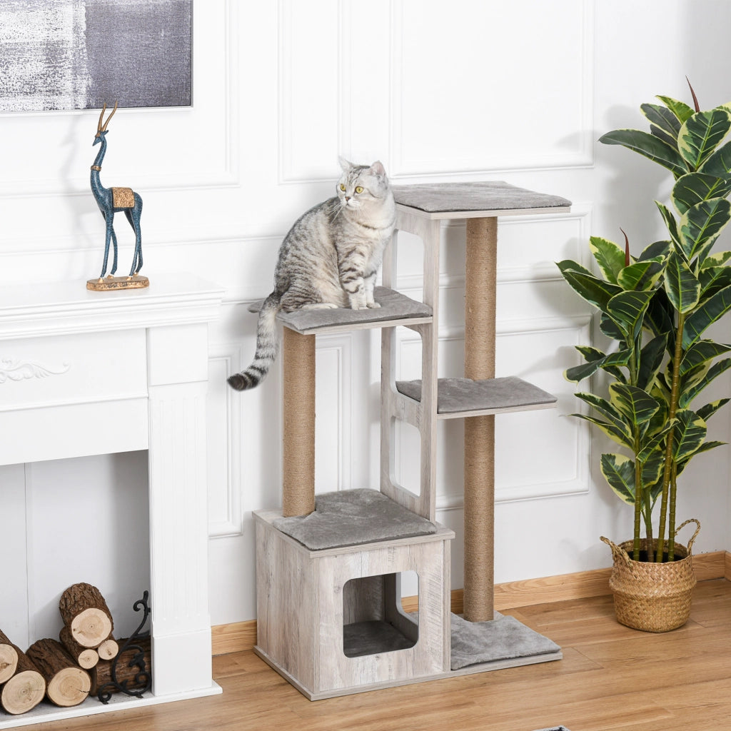 Tiragraffi per Gatti con Cuccia e Corde ¨C Minimal ¨C Grigio 67x38.5x114 cm