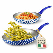 Set 2 Padelle Onda da 24 e 28 cm Antiaderenti Pentola con Manico Soft Touch Blu