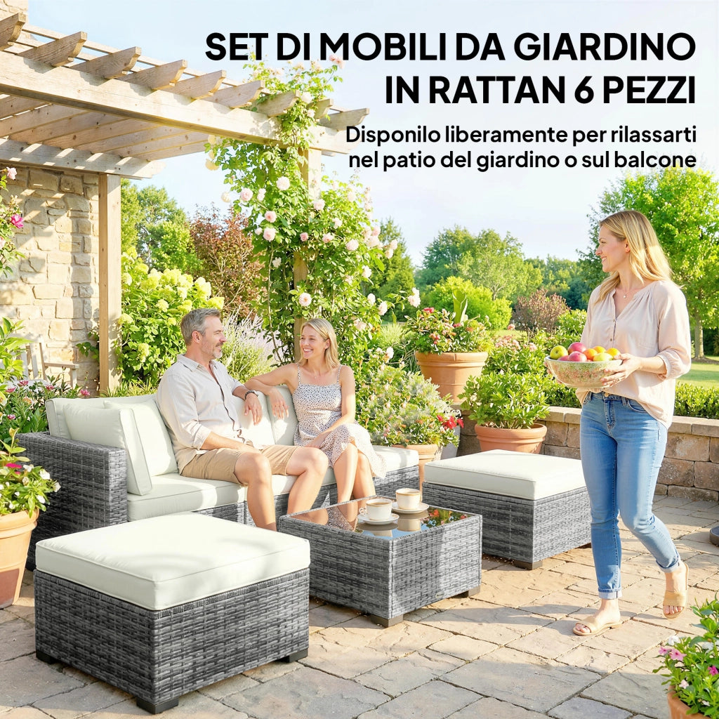 Set Giardino 6 Pezzi in Polyrattan e Acciaio ¨C Minimal ¨C Grigio