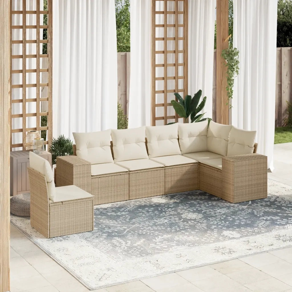 Set Divano da Giardino 6 pz con Cuscini Beige in Polyrattan 3254965