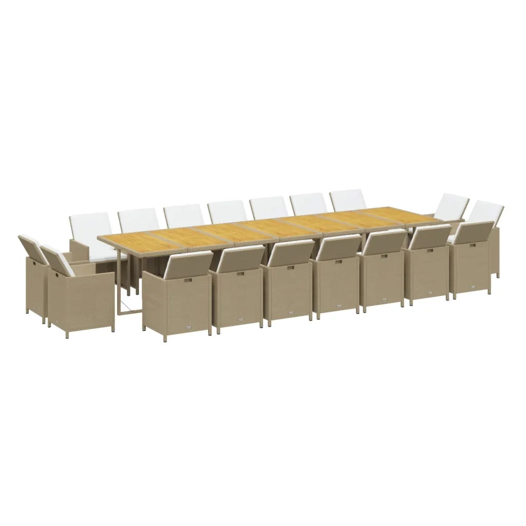 Set da Pranzo per Giardino 19pz con Cuscini in Polyrattan Beige 3095663
