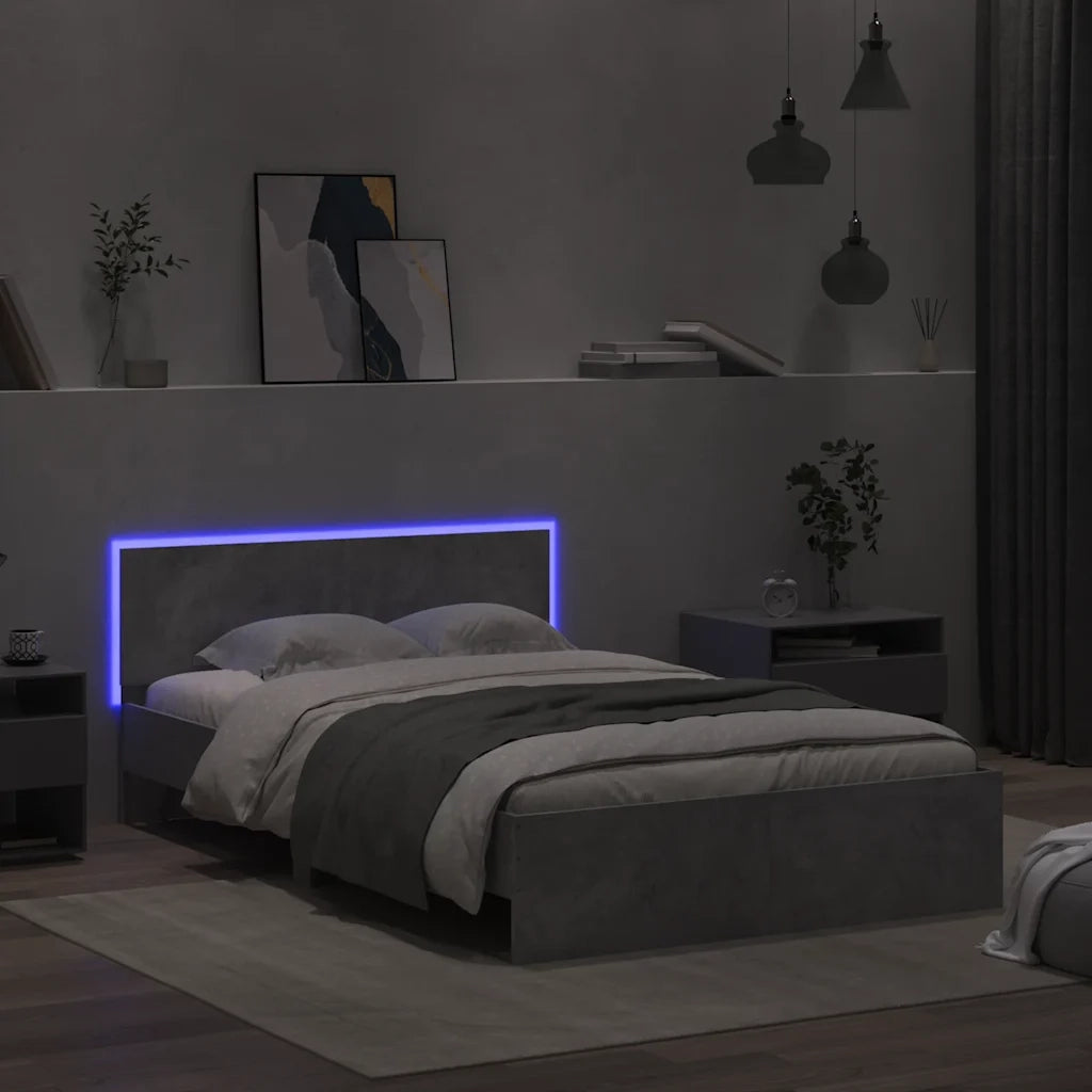 Giroletto con Testiera e LED Grigio Cemento 120x200 cm