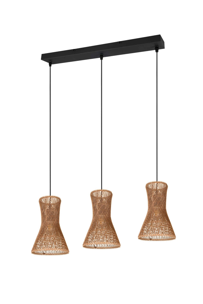 Lampada a sospensione 3 diffusori, fibre naturali, L 75 cm, Bijou