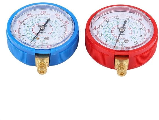 Set di Manometro a Pressione Alta - Manometro Pressione Acqua - Manometro Compressore - Refrigerante R410A/R134A/R22 - Formato Compattibile - Calibrazione Precisa con Indicatore di Scala