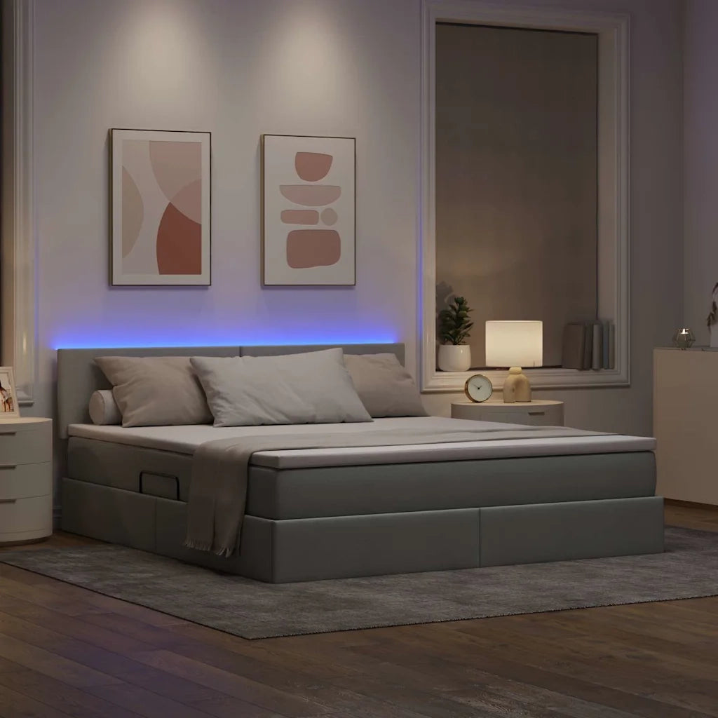 Letto con contenitore e LED Grigio chiaro 160 x 200 cm Tessuto 3371091