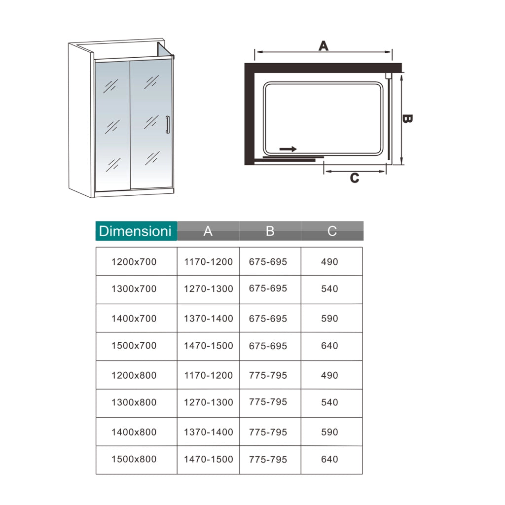 195 cm Box Doccia Angolare 120X70 cm Porta Scorrevole con Parete Fissa Vetro 8 mm Temperato Anticalcare Trasparente Profilo Nero Opaco Softclose