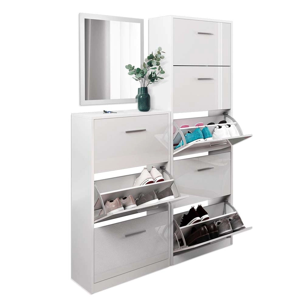 Vicco Scarpiera da ingresso Bianco lucido Set con specchio