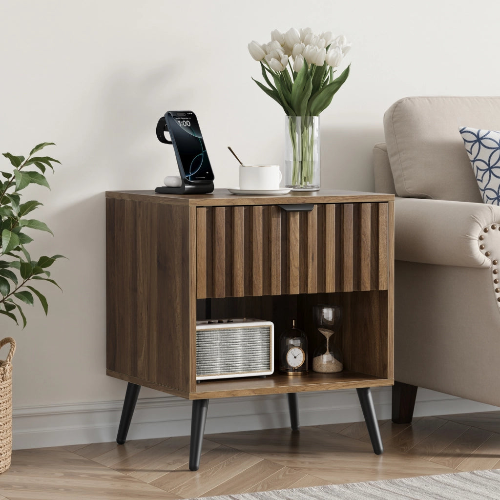 Tavolino Comodino con Cassetto ¨C MINIMAL ¨C Noce, 45x40x53 cm