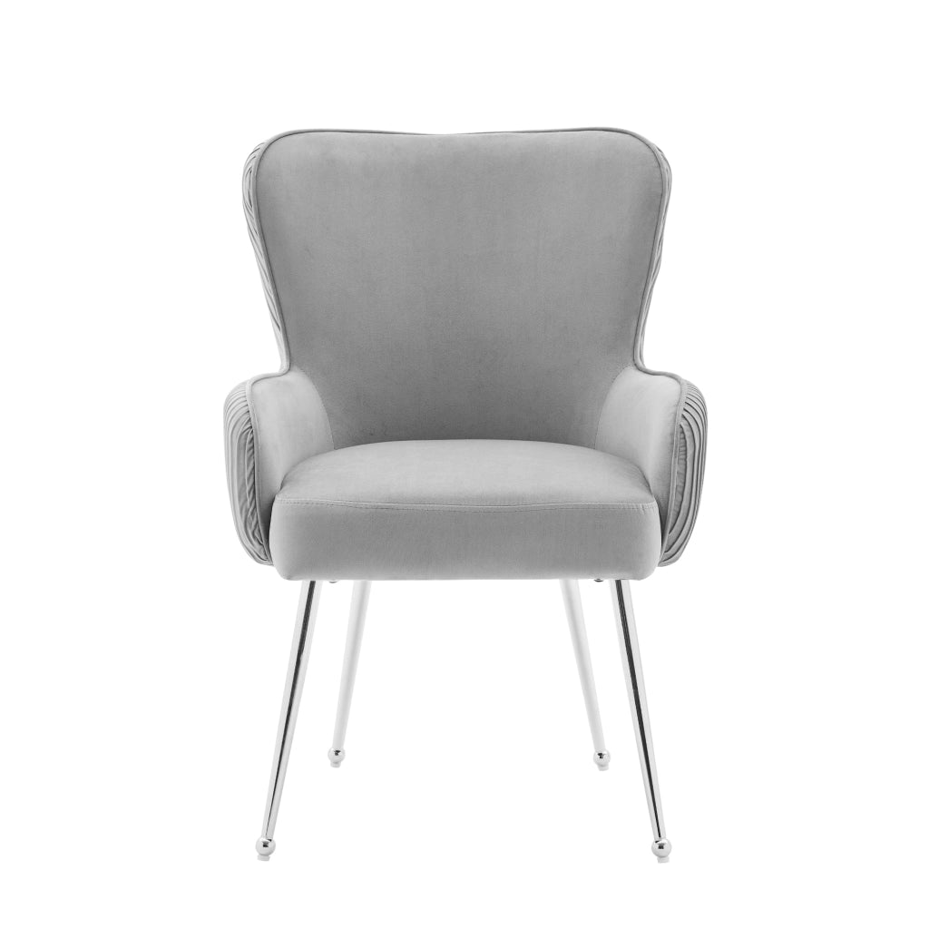 Sedia da pranzo set da 4 con braccioli e supporto lombare in velluto grigio con base metallica argento