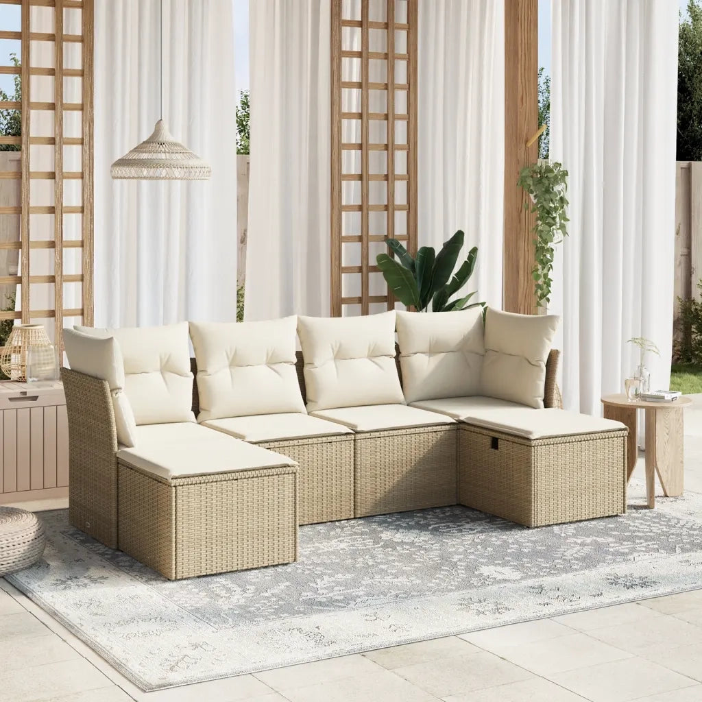 Set Divano da Giardino 6 pz con Cuscini Beige in Polyrattan 3263234