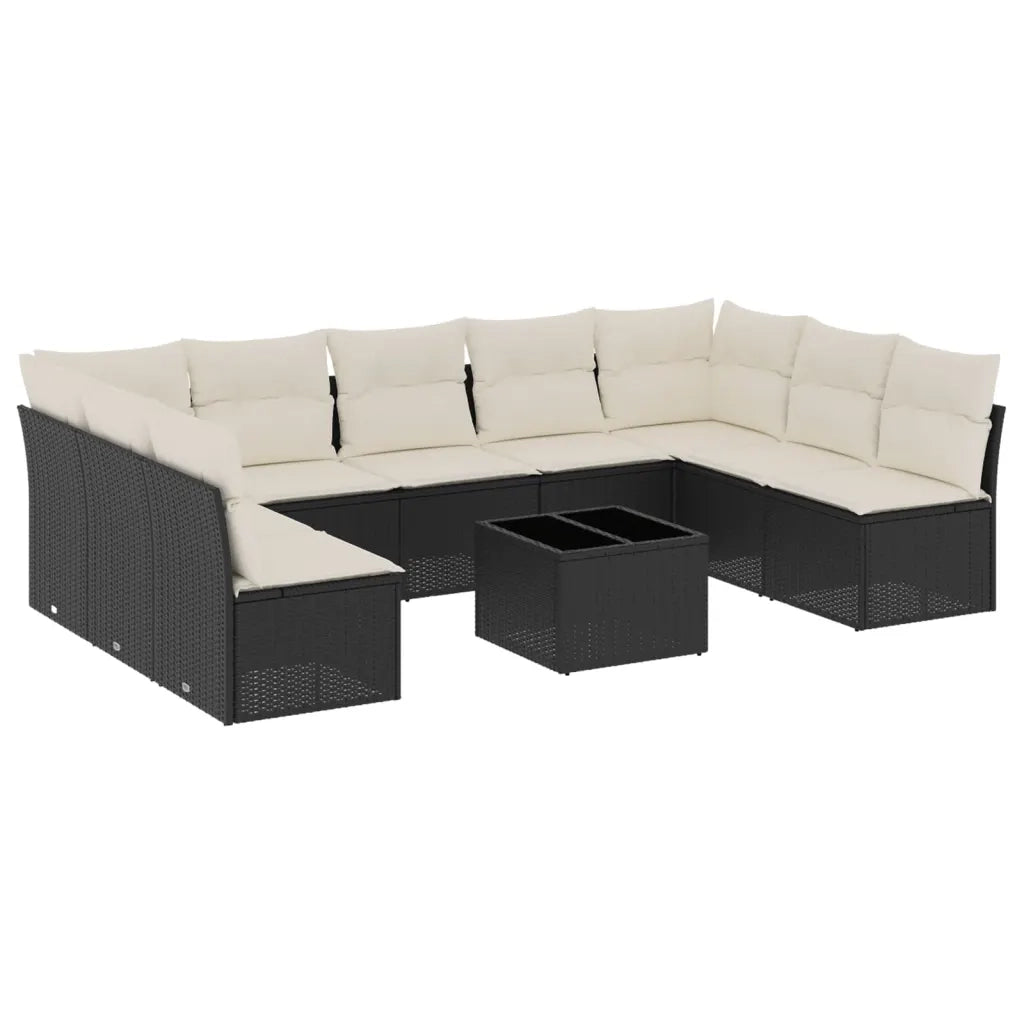 Set Divani da Giardino 10pz con Cuscini in Polyrattan Nero 3249915