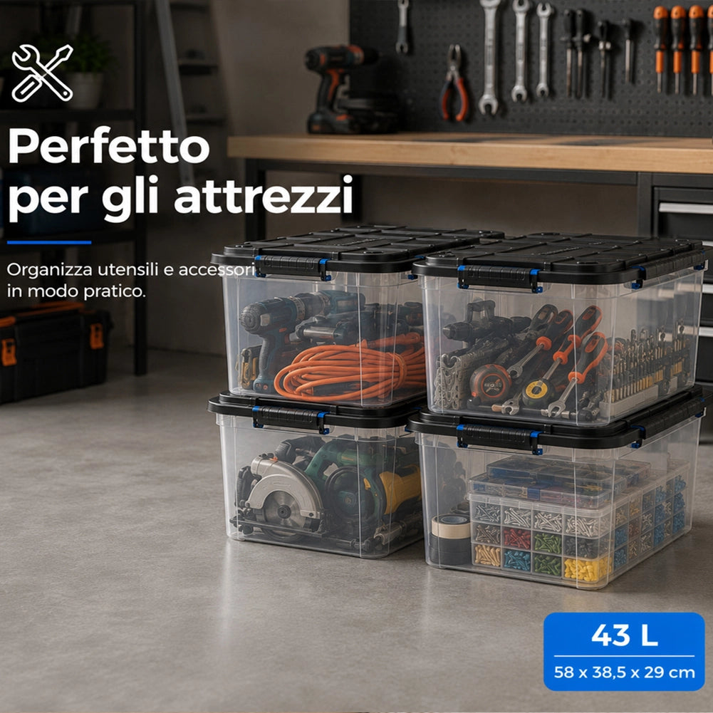 Set 4 Pezzi Contenitori con Coperchio Storage Box Solid Cargo 43L 58x38.5x29 cm