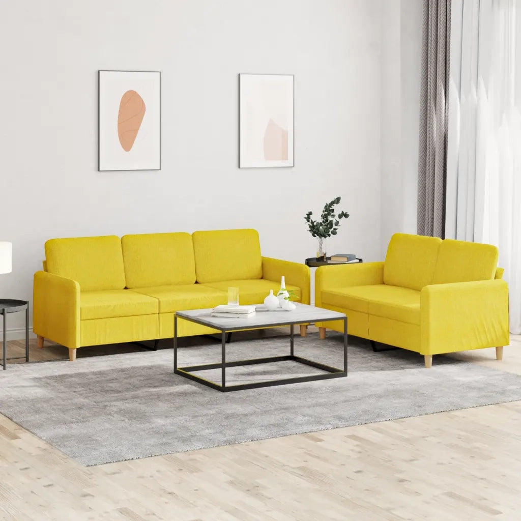 Set di Divani 2 pz con Cuscini Giallo Chiaro in Tessuto