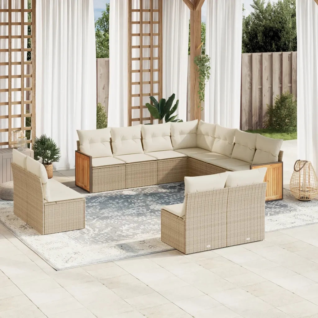 Set Divani da Giardino 11 pz con Cuscini Beige in Polyrattan 3260168