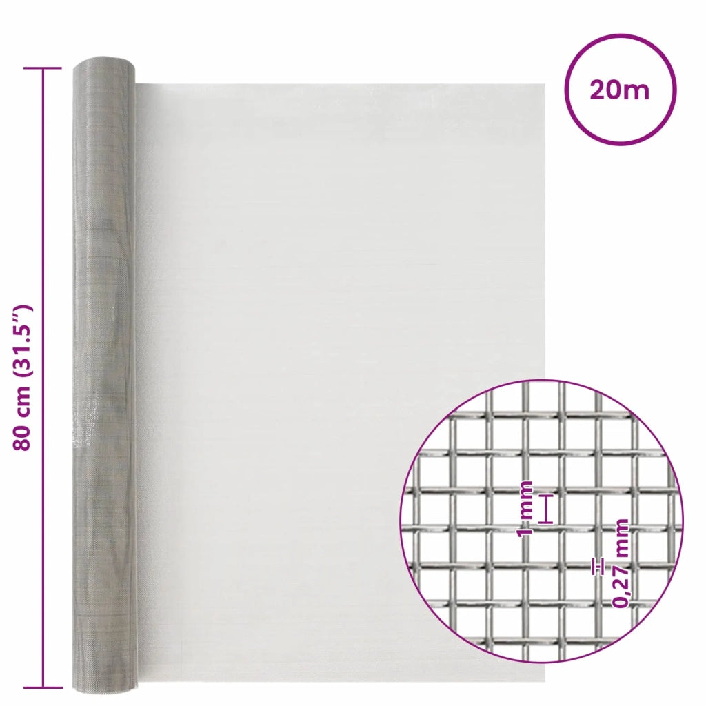 Rete per schermatura 80 x 2000 cm 20 Mesh Argento 42039538