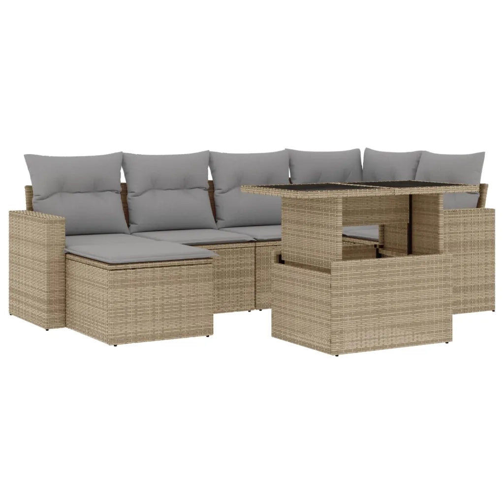 Set Divani da Giardino 7 pz con Cuscini Beige in Polyrattan 3267419