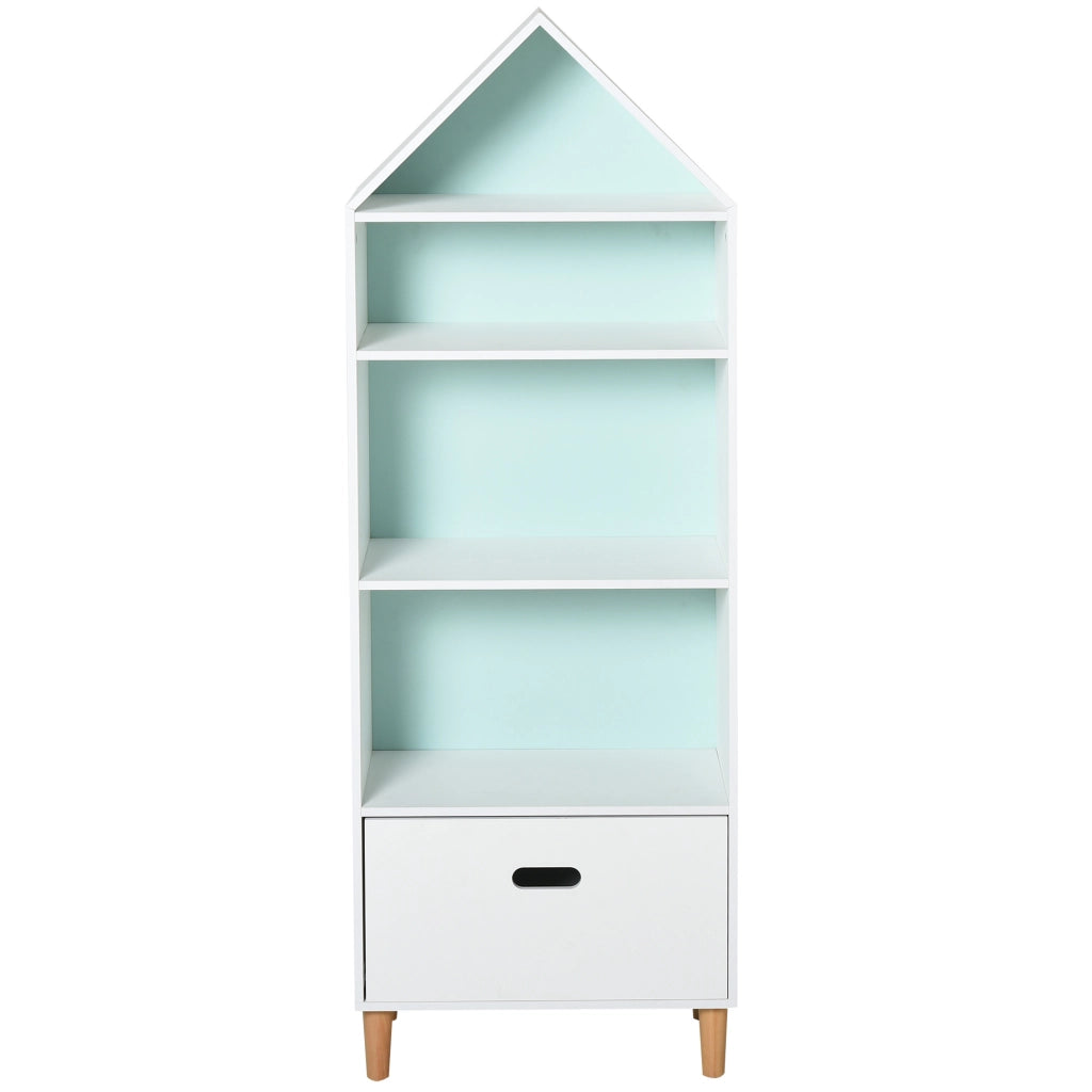 Libreria per Bambini con Cassetto e Ripiani ¨C Minimal ¨C Bianca e Azzurra 50x30x142cm