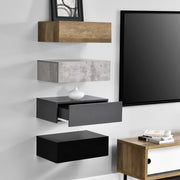 Set di 4 Comodini da Parete con Cassetto 46x30x15 cm Effetto Legno / Effetto Cemento / Grigio Scuro / Nero Lucido [en.casa]