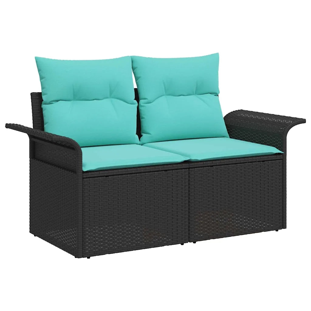 Set Divano da Giardino 8 pcs Nero e Turchese polyrattan 3356030