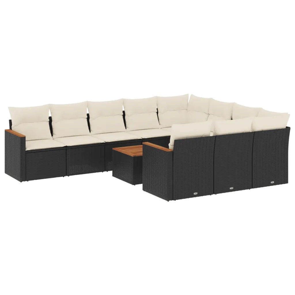 Set Divani da Giardino 11 pz con Cuscini in Polyrattan Nero