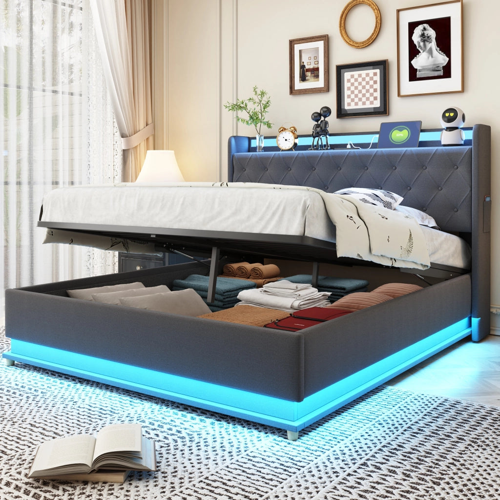 letto imbottito lino grigio 140 x 200 cm