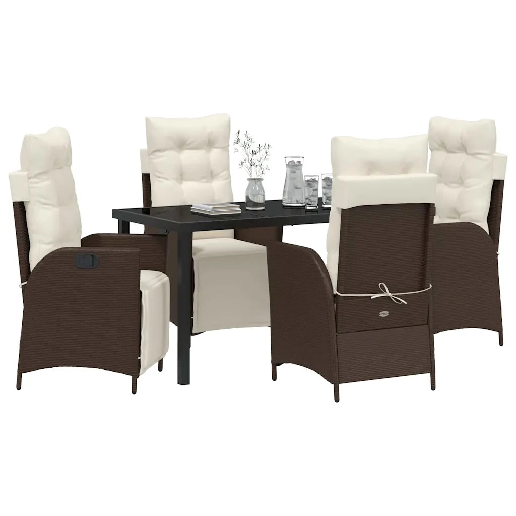 Set da Pranzo per Giardino con cuscino 5 pcs Marrone polyrattan