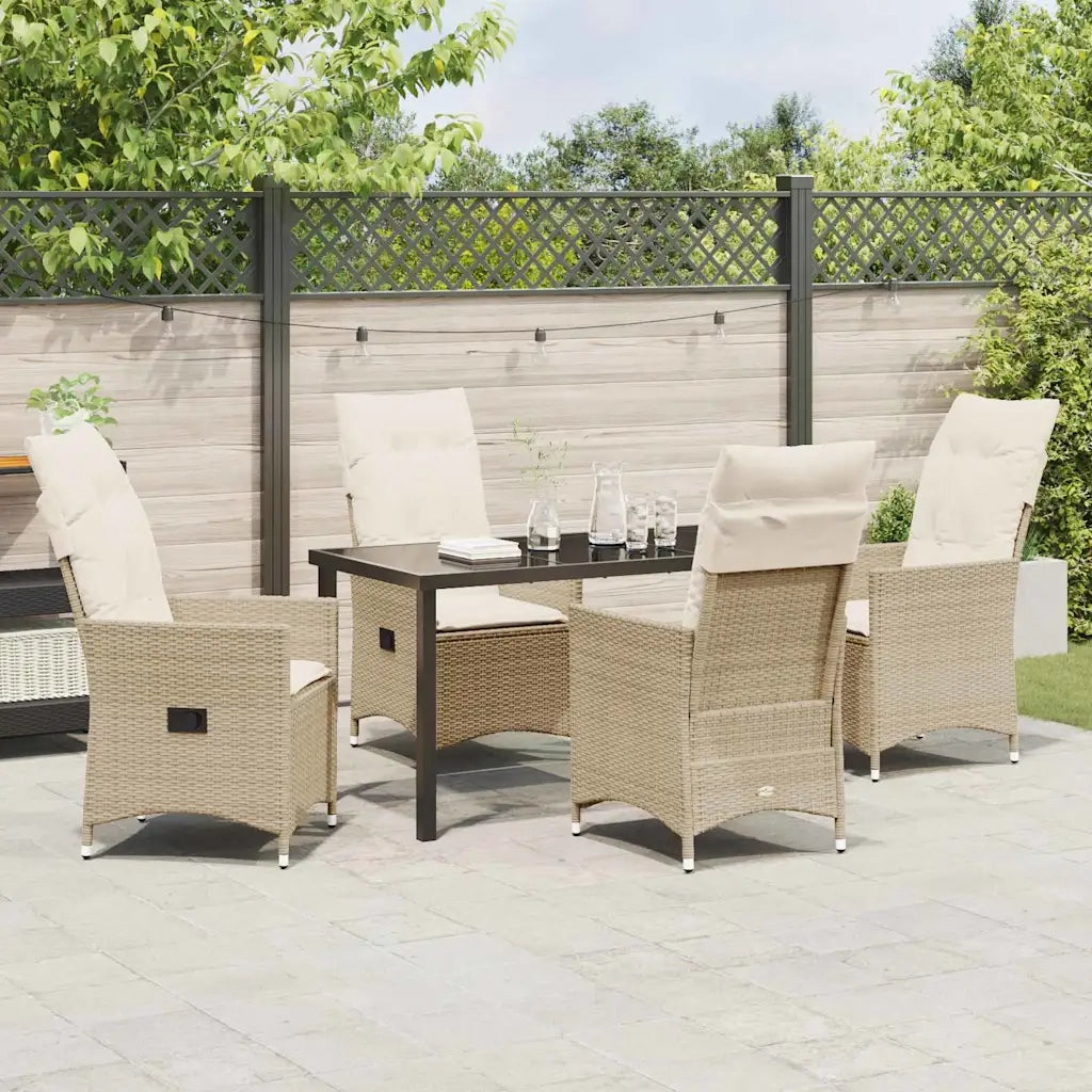 Set da Pranzo per Giardino con cuscino 5 pcs Beige polyrattan 3379557
