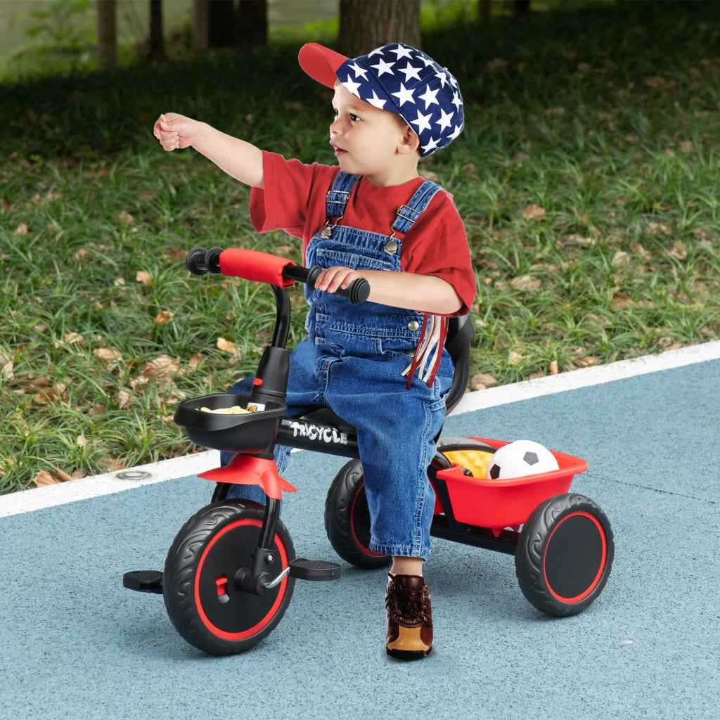 Triciclo Bambini Regolabile con Cestino e Cintura ¨C Zephmum ¨C Rosso e Nero