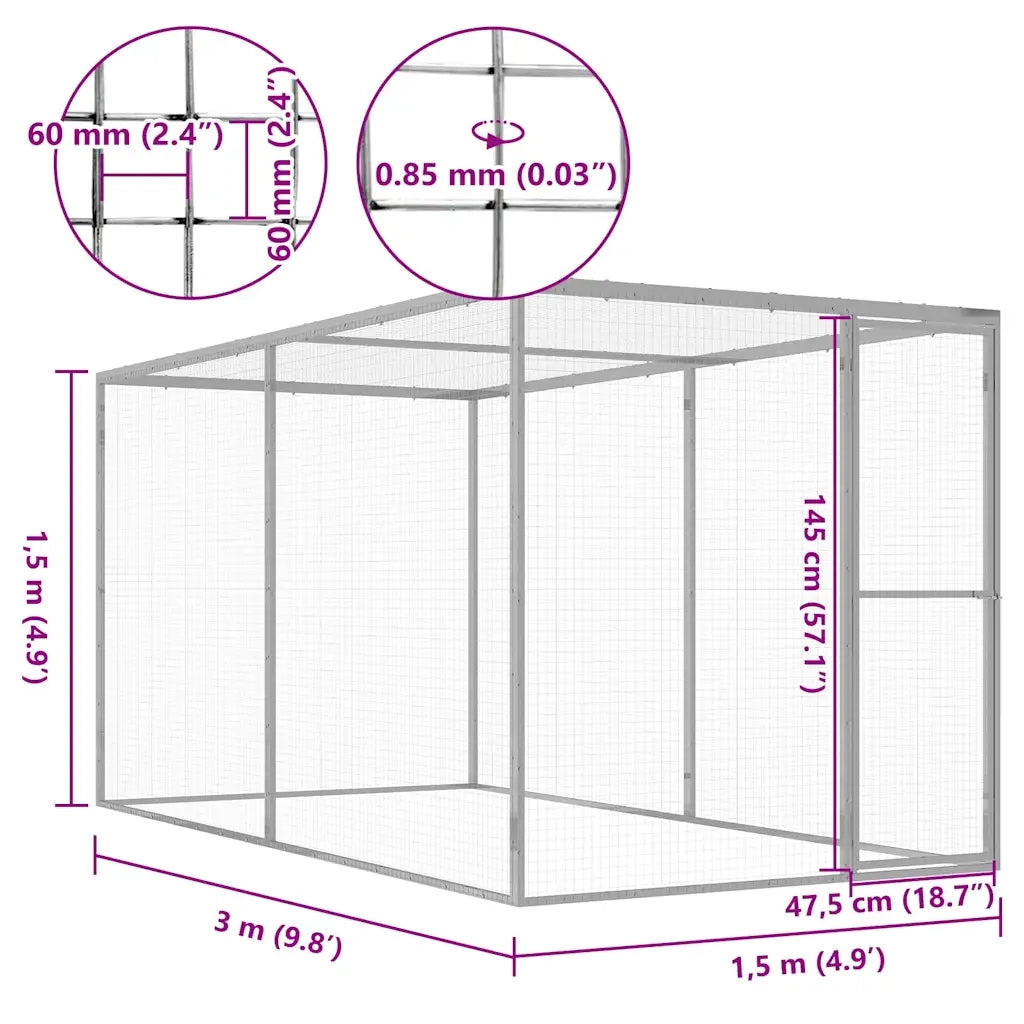 Gabbia per Gatti 3x1,5x1,5 m in Acciaio Zincato CFW5770147